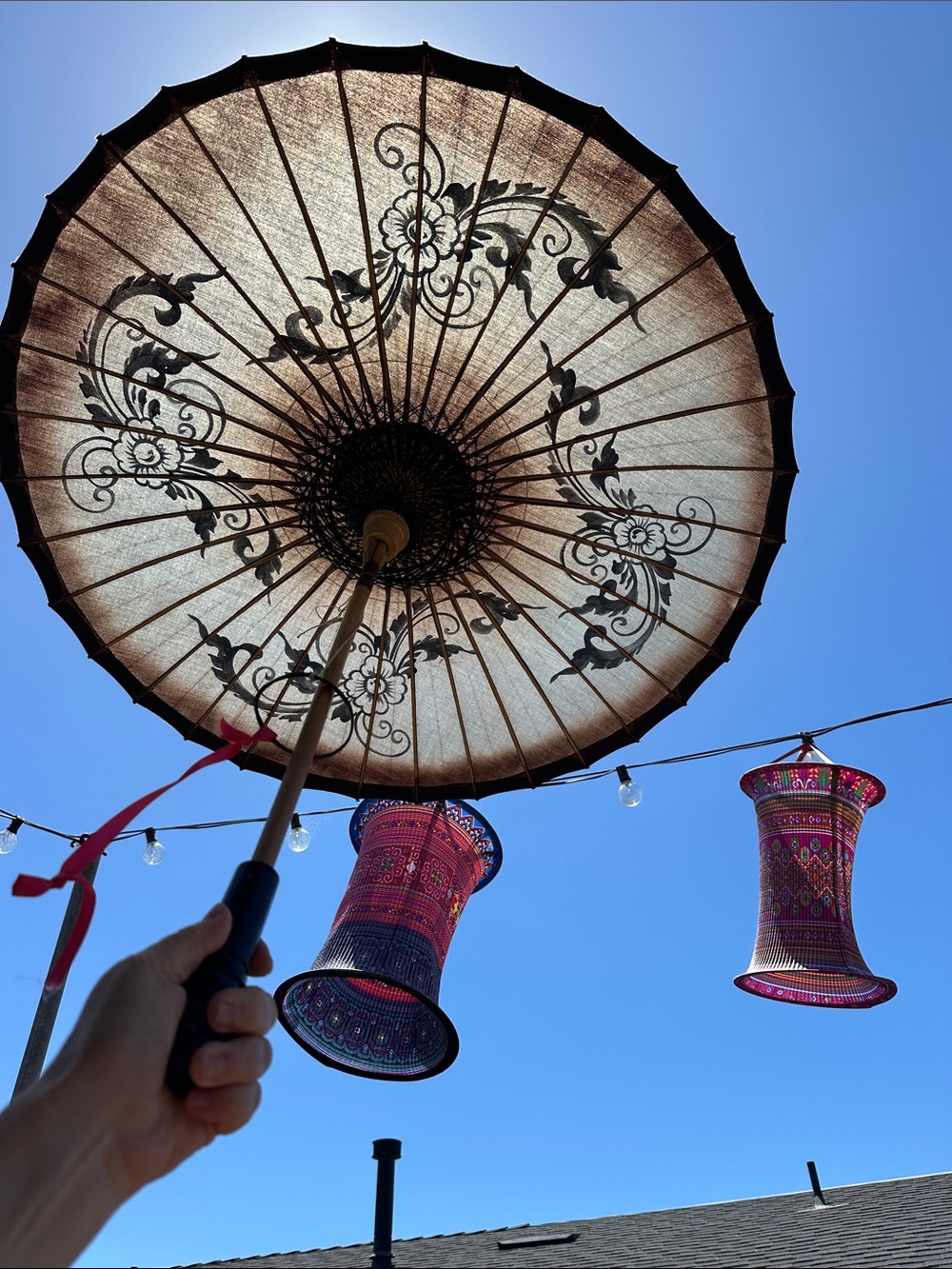 🇲🇲 brown grey black Asian Paper Sun Parasol. Photo shoot/ home decor. Myanmar - Picture 5 of 16